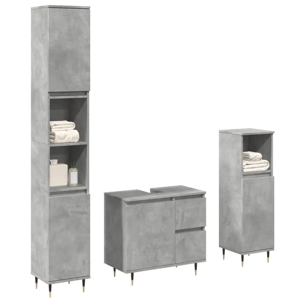 Set Mobili da Bagno 3 pz Grigio Cemento in Legno Multistrato