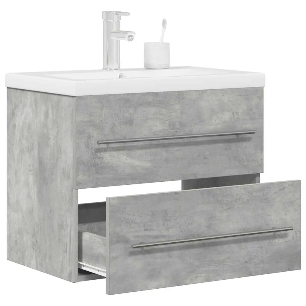 Set Mobili da Bagno 2 pz Grigio Cemento in Legno Multistrato