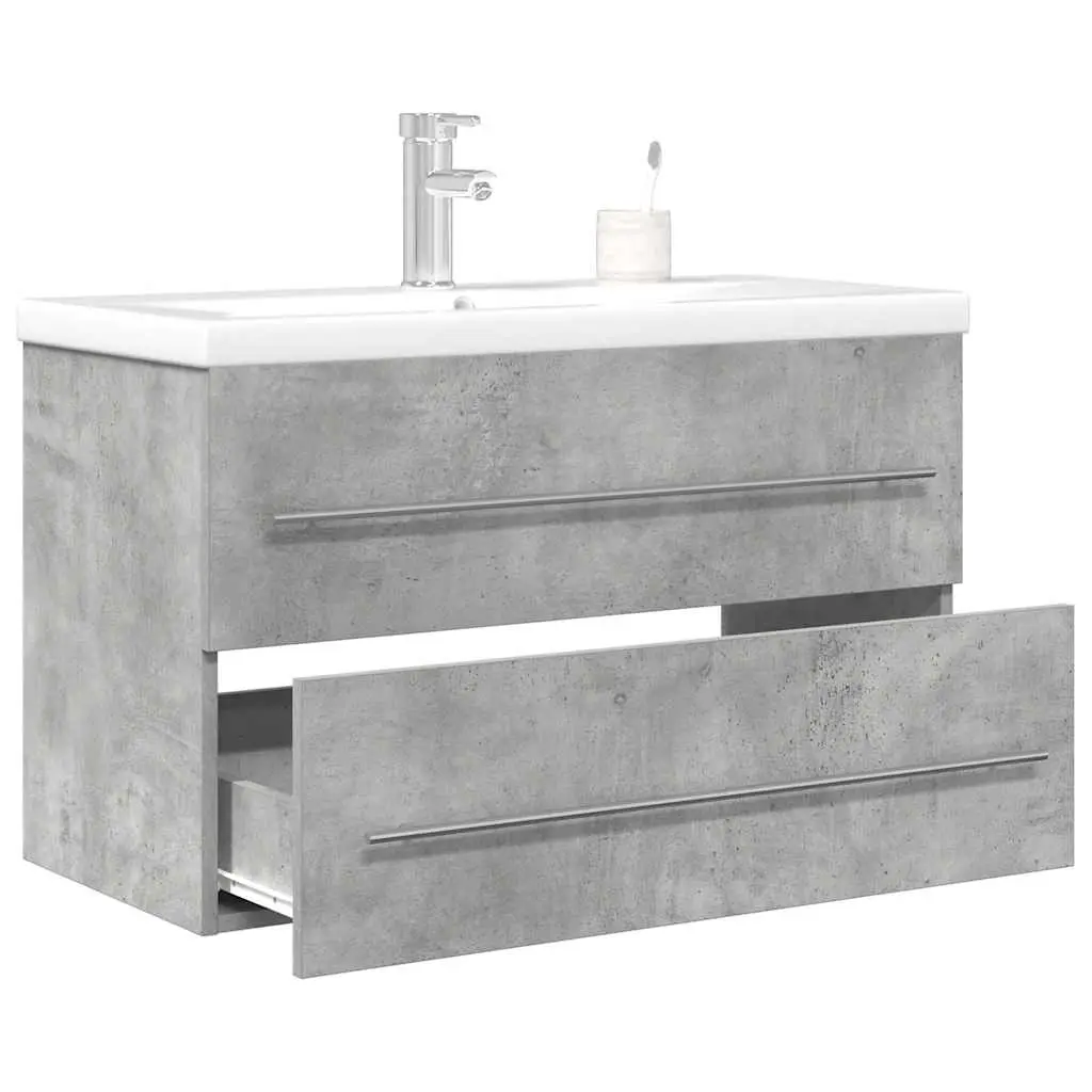 Set Mobili da Bagno 2 pz Grigio Cemento in Legno Multistrato