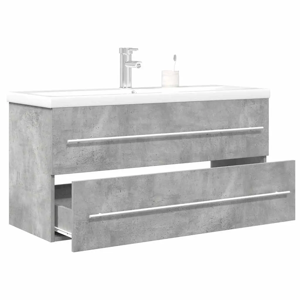 Set Mobili da Bagno 2 pz Grigio Cemento in Legno Multistrato