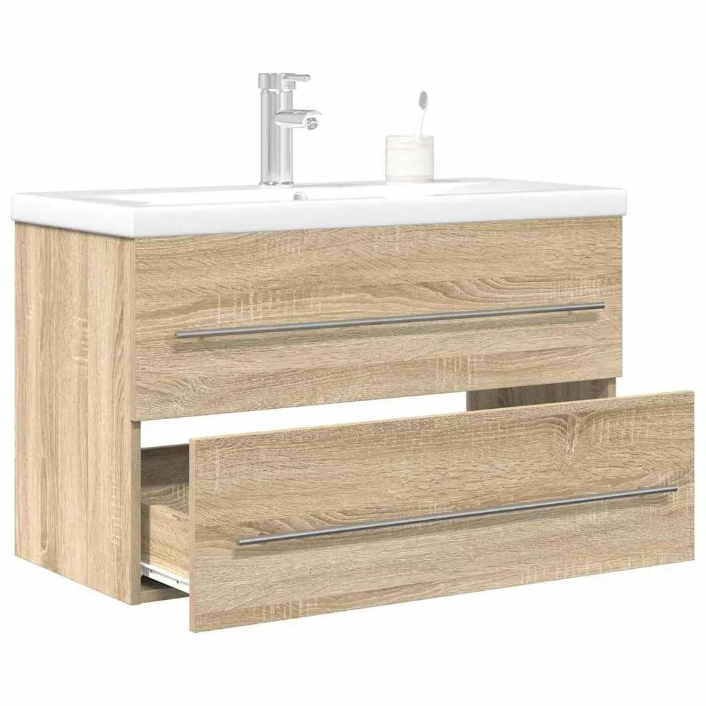 Set Mobili da Bagno 2 pz Rovere Sonoma in Legno Multistrato