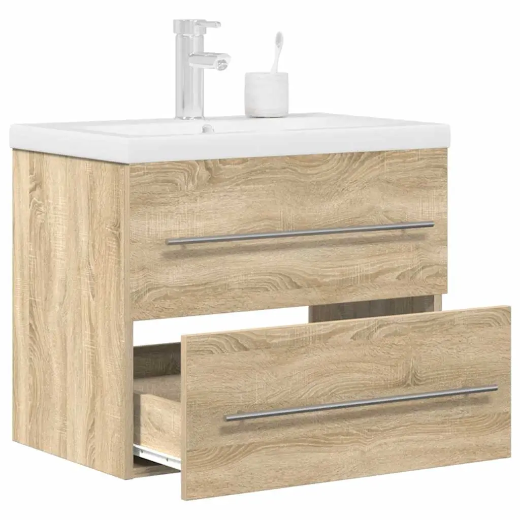 Set Mobili da Bagno 2 pz Rovere Sonoma in Legno Multistrato