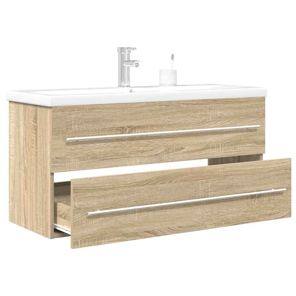 Set Mobili da Bagno 2 pz Rovere Sonoma in Legno Multistrato