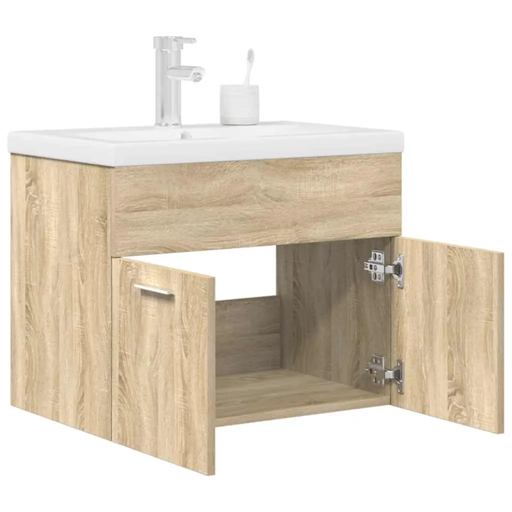 Mobile da Bagno con Lavabo Integrato e Rubinetto Rovere Sonoma