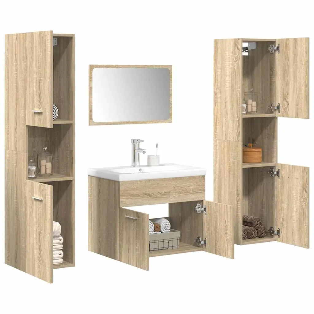 Set Mobili da Bagno 5 pz Rovere Sonoma in Legno Multistrato