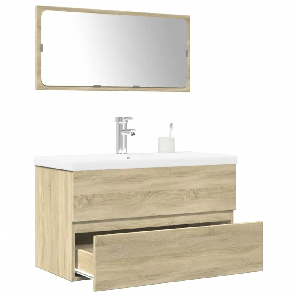 Set Mobili da Bagno 3 pz Rovere Sonoma in Legno Multistrato