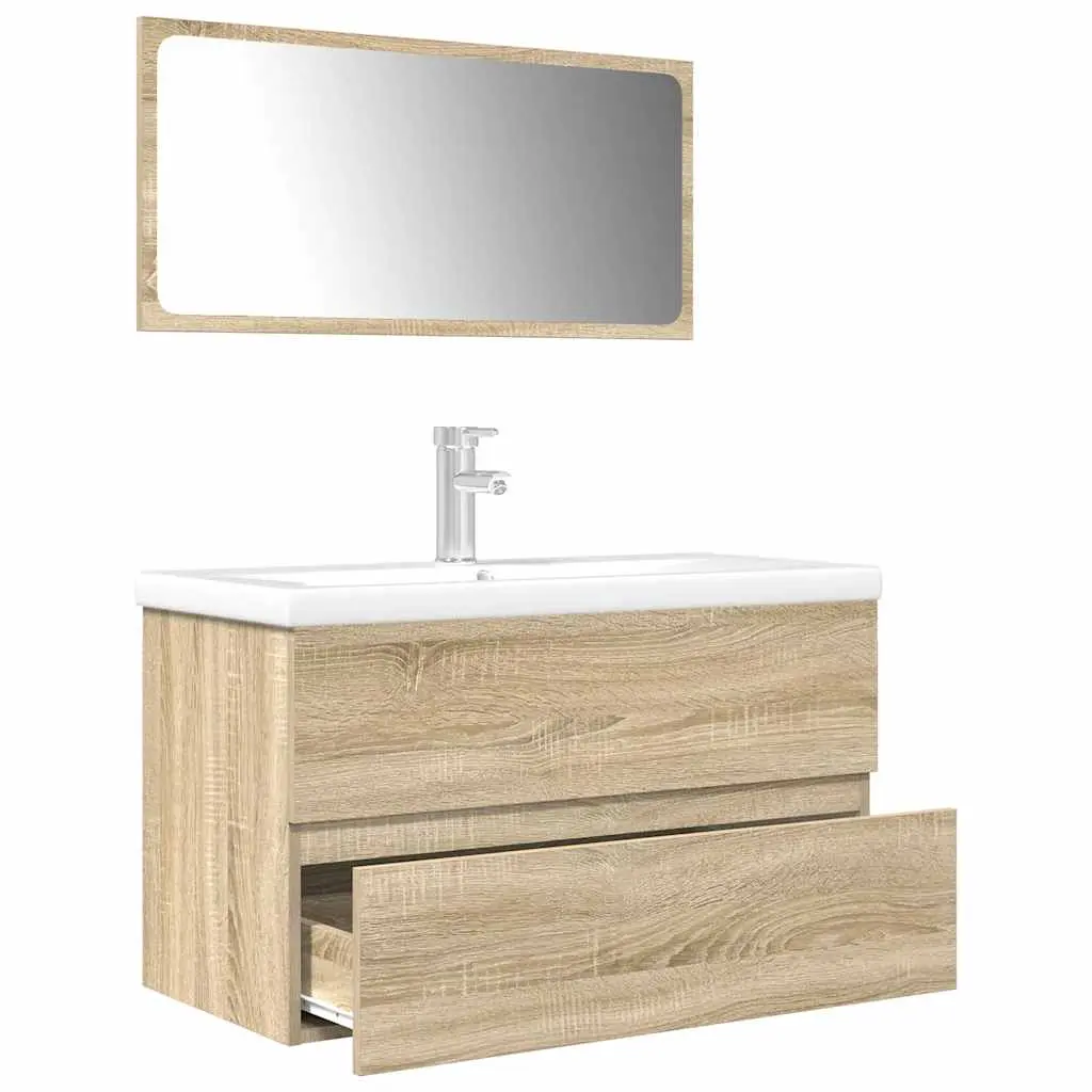 Set Mobili da Bagno 3 pz Rovere Sonoma in Legno Multistrato