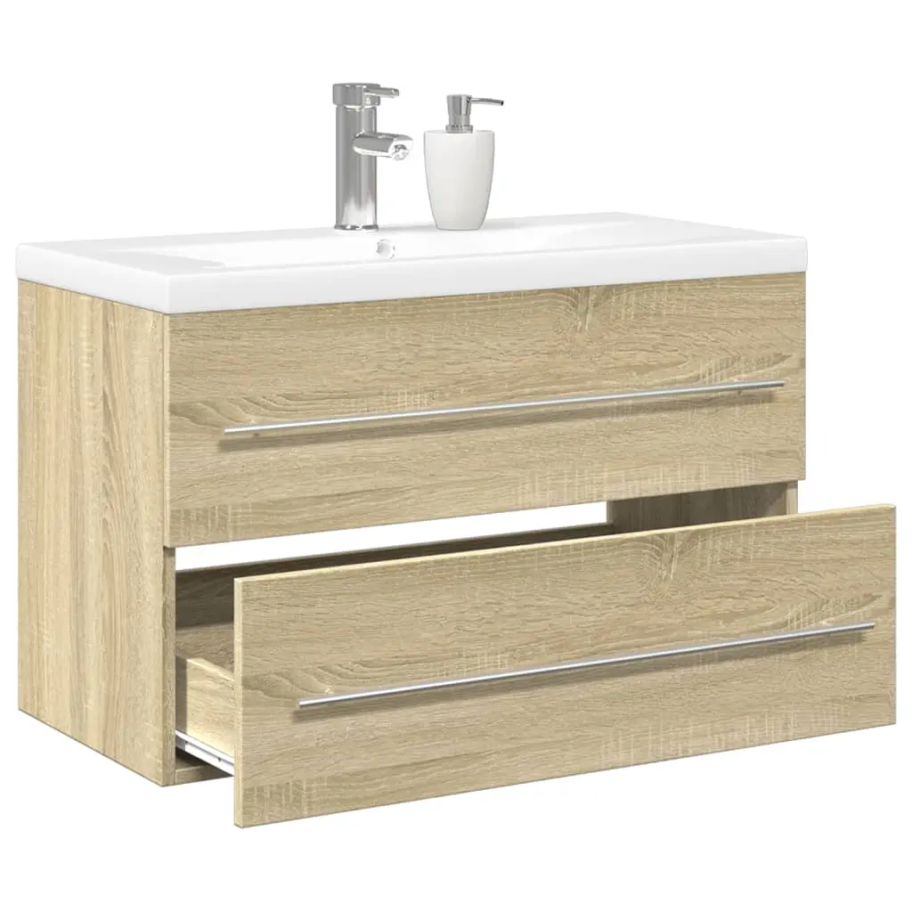 Set Mobili da Bagno 2 pz Rovere Sonoma in Legno Multistrato