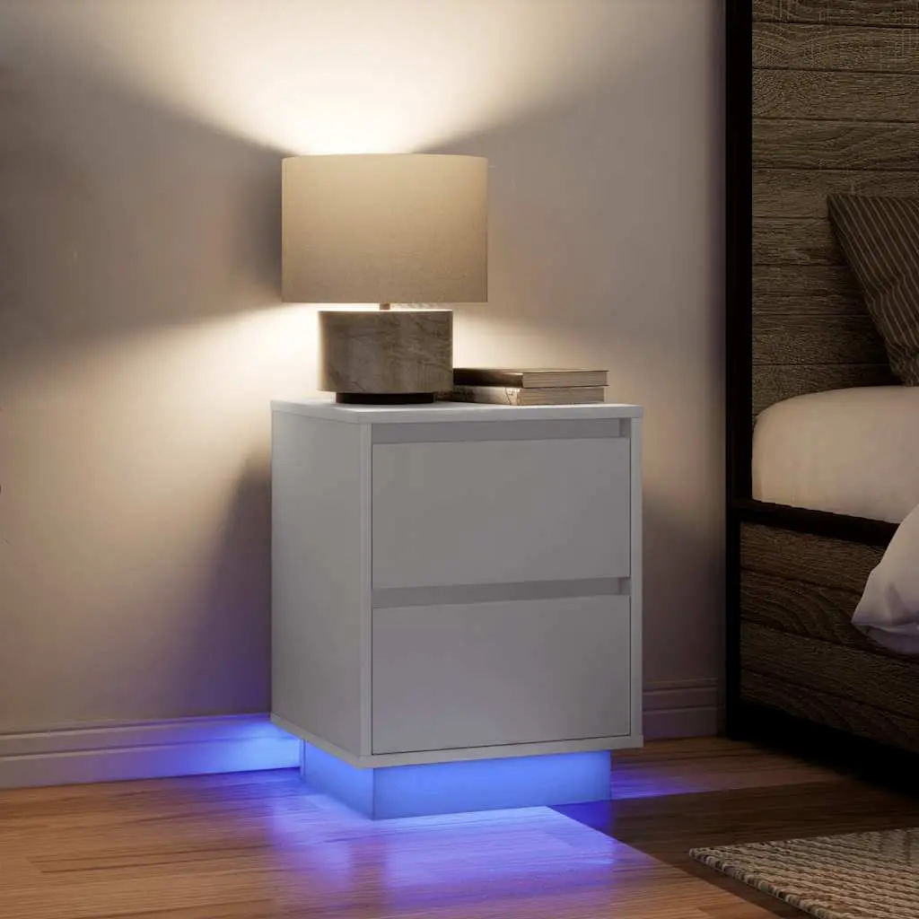 Comodini con Luci a LED 2 pz Bianco 38x34x50 cm