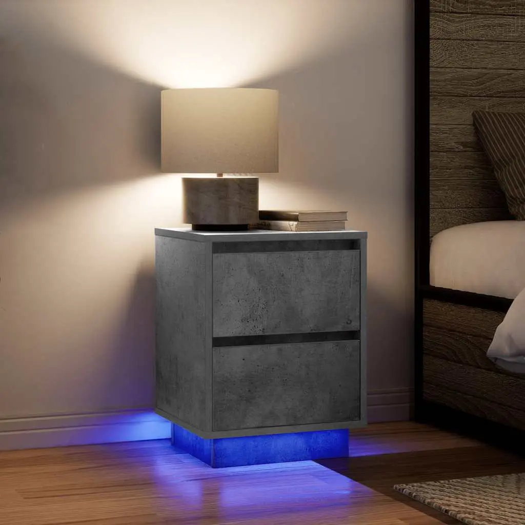 Comodini con Luci a LED 2 pz Grigio Cemento 38x34x50 cm