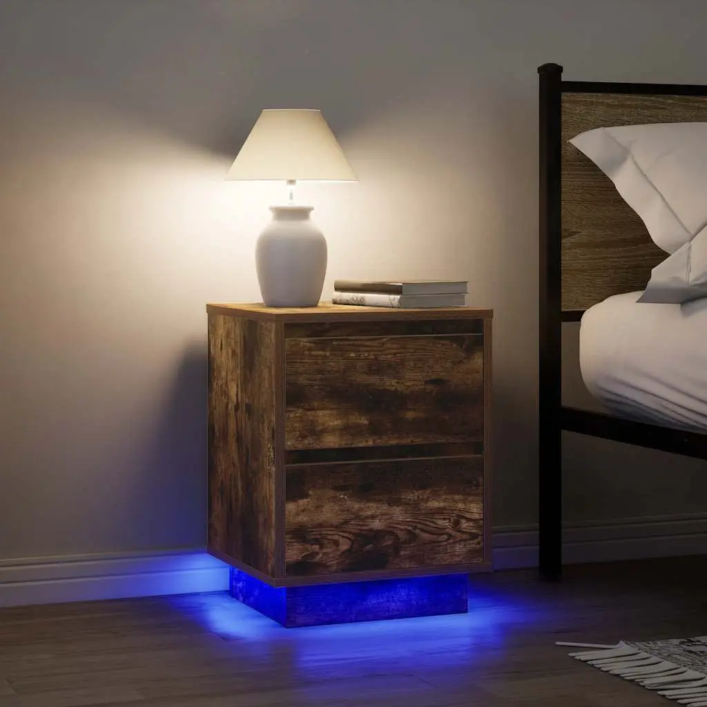 Comodini con Luci a LED 2 pz Rovere Fumo 38x34x50 cm