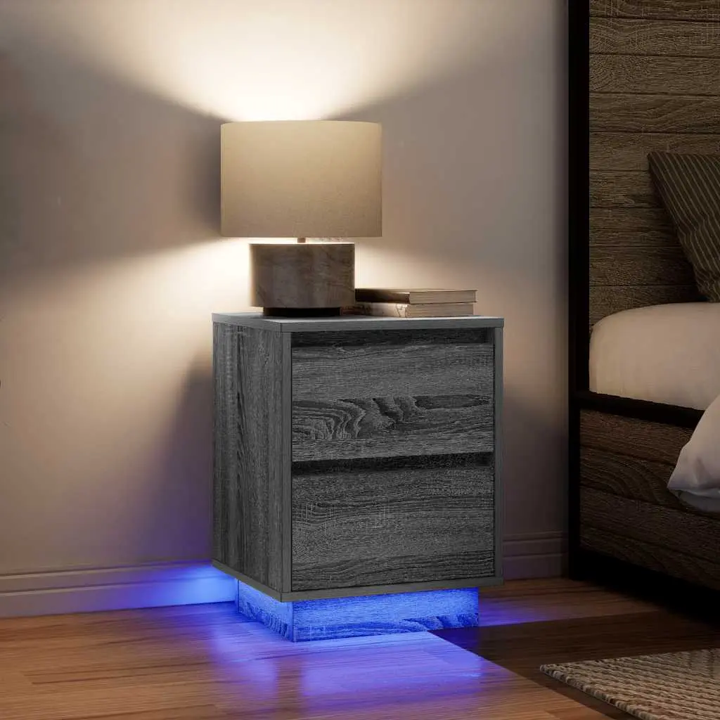 Comodini con Luci a LED 2 pz Grigio Sonoma 38x34x50 cm