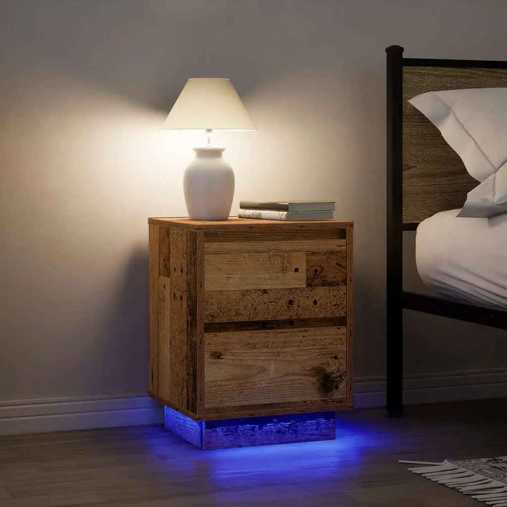 Comodini con Luci a LED 2 pz Legno Antico 38x34x50 cm