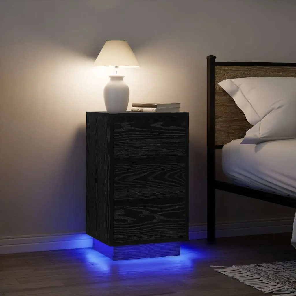 Comodino con Luci LED Nero 38x34x65 cm