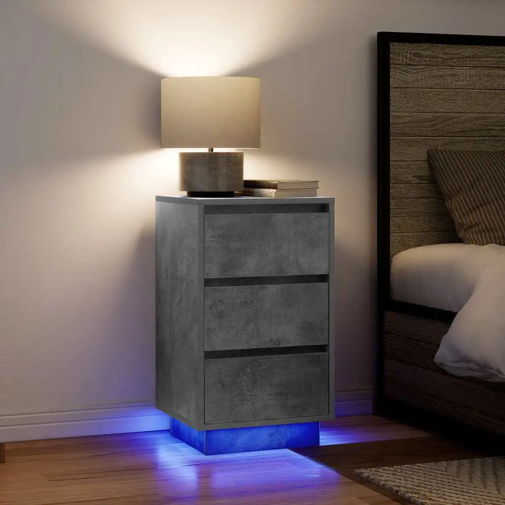 Comodino con Luci LED Grigio Cemento 38x34x65 cm