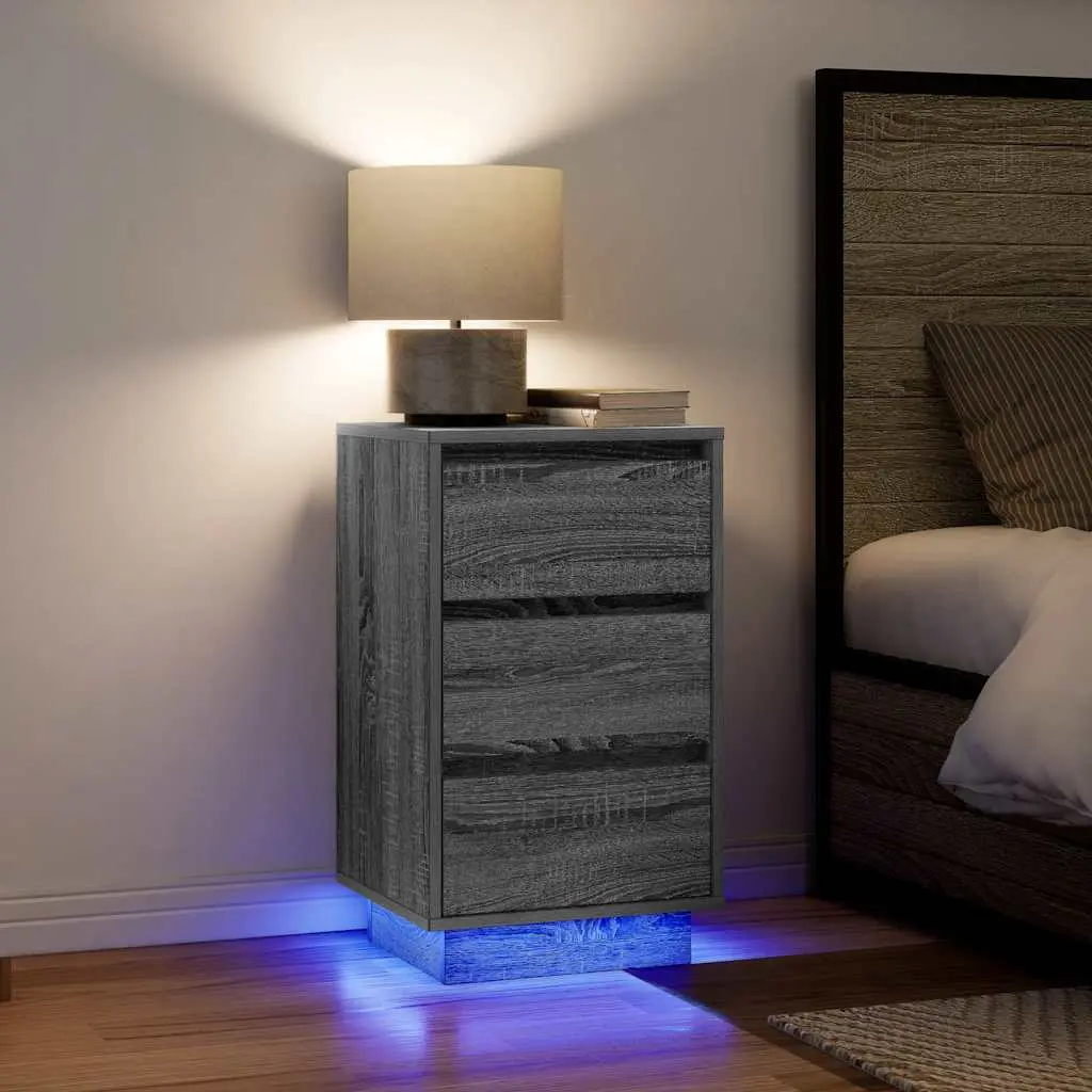 Comodino con Luci LED Grigio Sonoma 38x34x65 cm