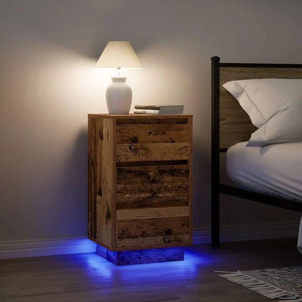 Comodino con Luci LED Legno Antico 38x34x65 cm