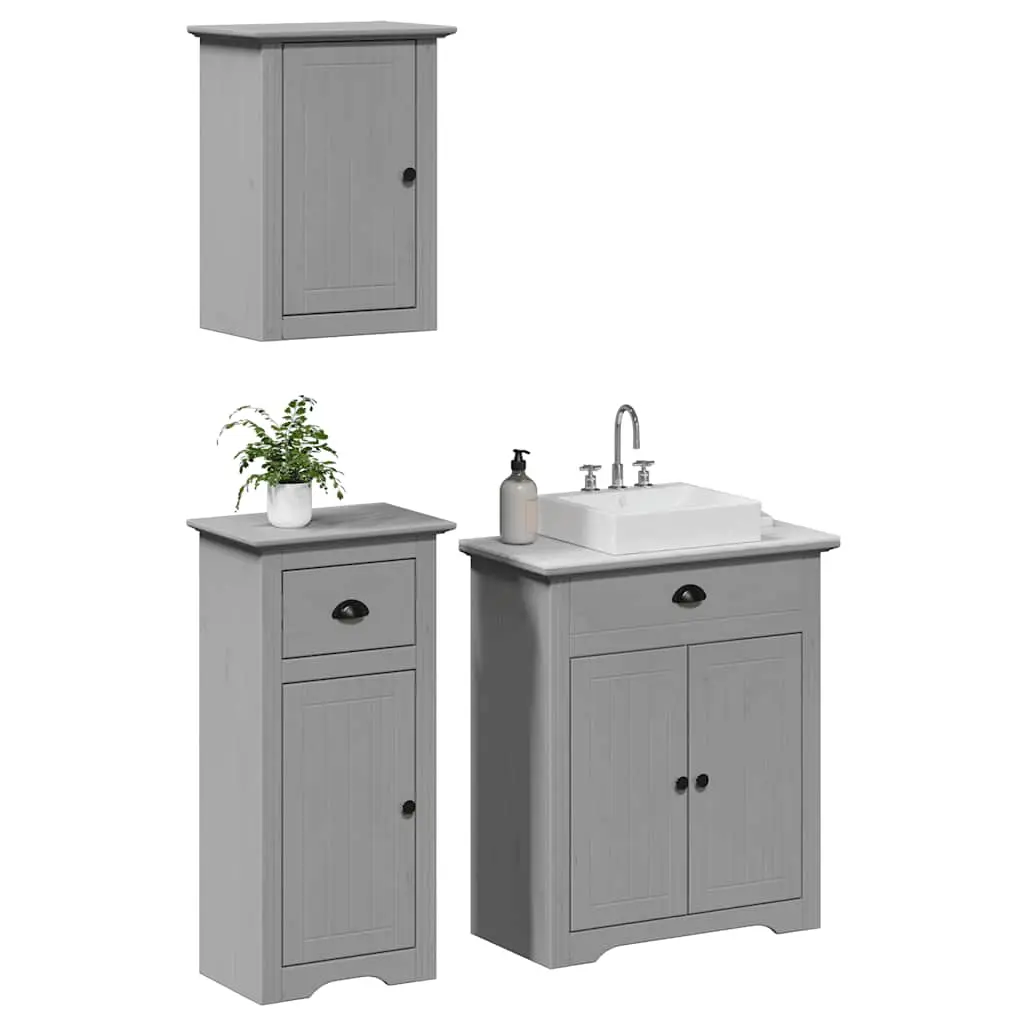 Set Mobili da Bagno 3 pz BODO Grigio in Legno Massello di Pino