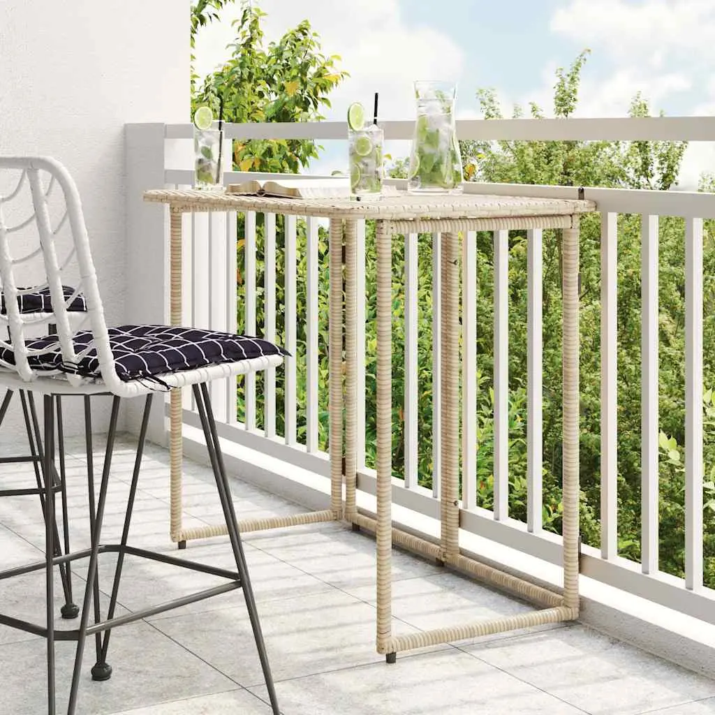 Tavolino da Giardino Pieghevole Beige 90x51x75 cm in Polyrattan