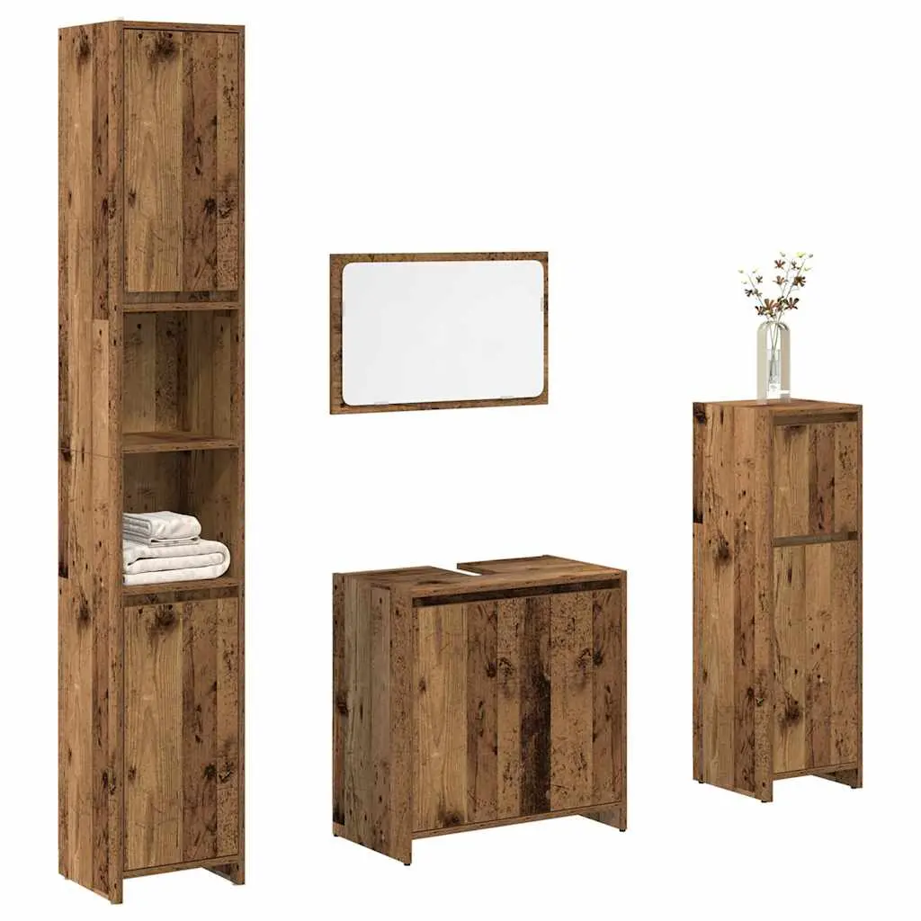 Set Mobili da Bagno 4 pz Legno Antico in Legno Multistrato