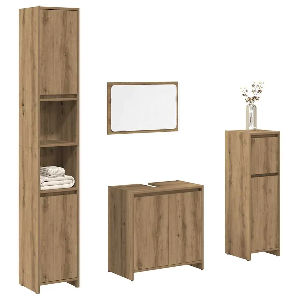 Set Mobili da Bagno 4 pz Rovere Artigianale Legno Multistrato