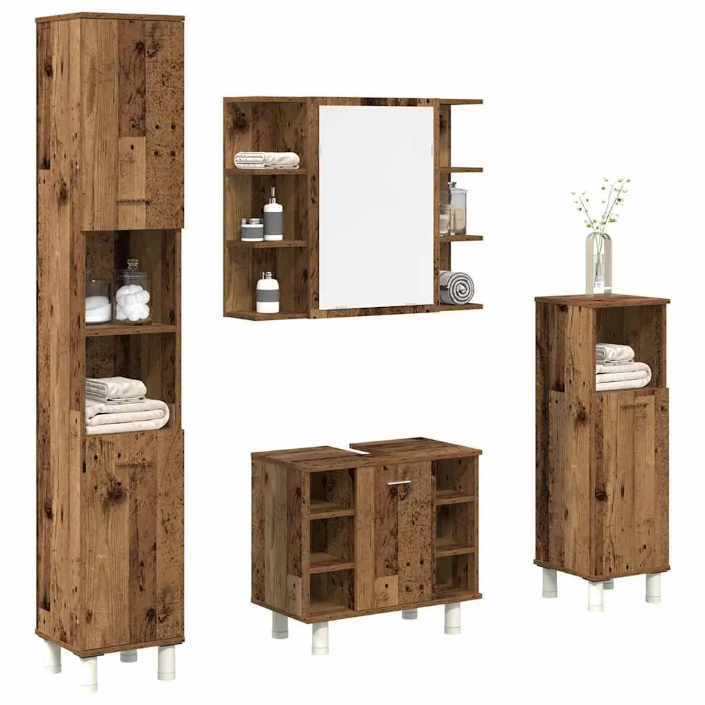 Set Mobili da Bagno 4 pz Legno Antico in Legno Multistrato