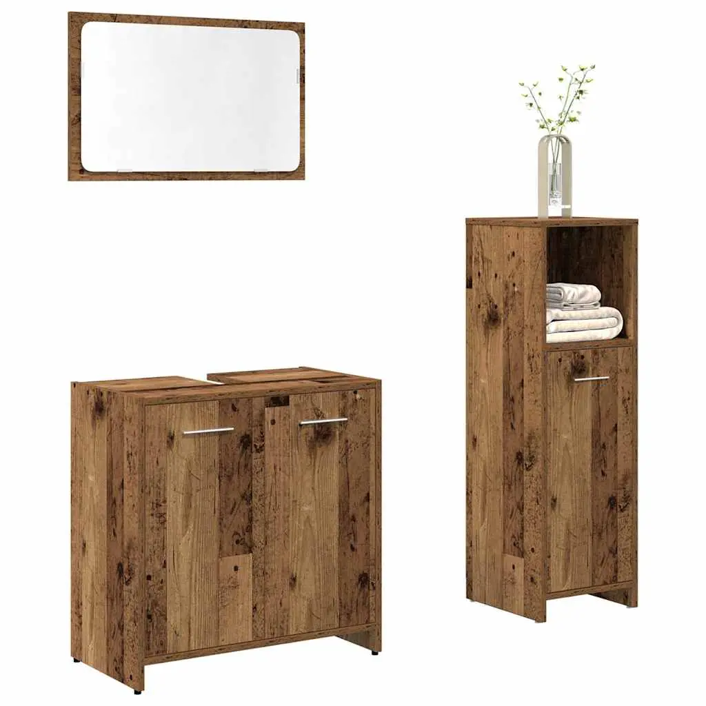 Set Mobili da Bagno 3 pz Legno Antico in Legno Multistrato