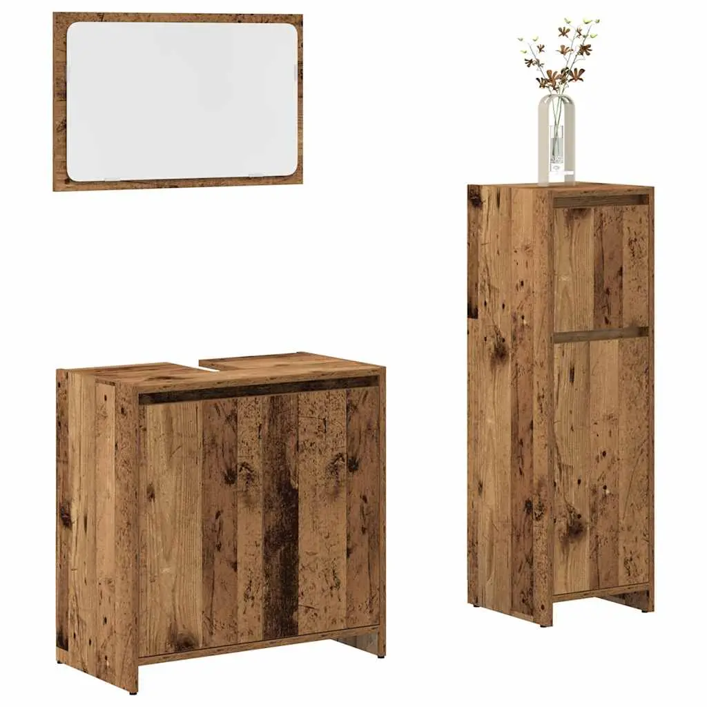 Set Mobili da Bagno 3 pz Legno Antico in Legno Multistrato