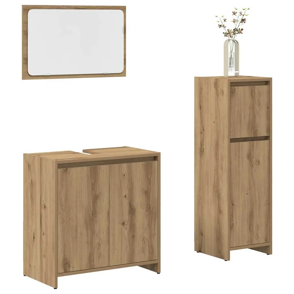 Set Mobili da Bagno 3 pz Rovere Artigianale Legno Multistrato