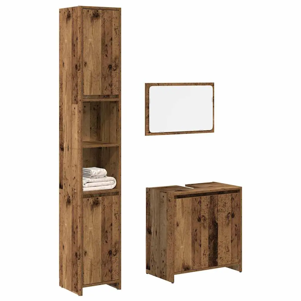 Set Mobili da Bagno 3 pz Legno Antico in Legno Multistrato