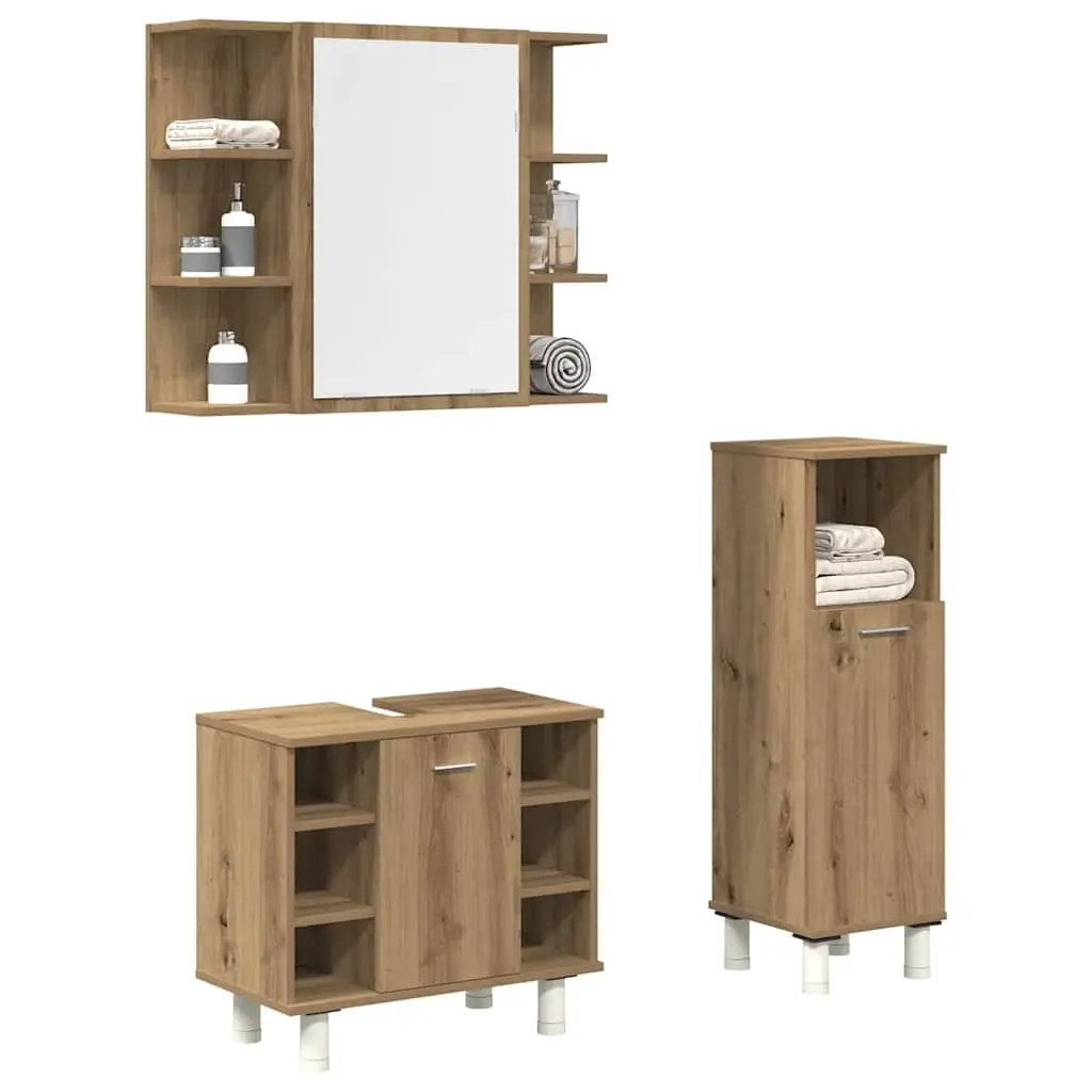 Set Mobili da Bagno 3 pz Rovere Artigianale Legno Multistrato