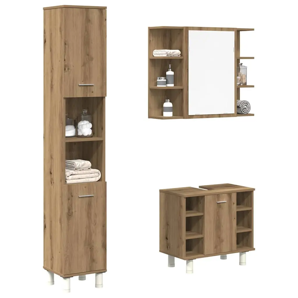 Set Mobili da Bagno 3 pz Rovere Artigianale Legno Multistrato