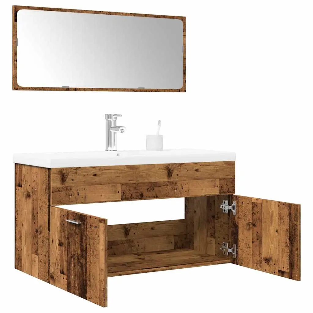 Set Mobili da Bagno 3 pz Legno Antico in Legno Multistrato