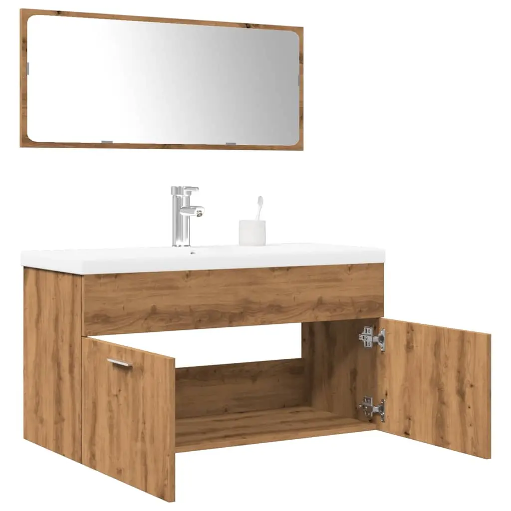 Set Mobili da Bagno 3 pz Rovere Artigianale Legno Multistrato