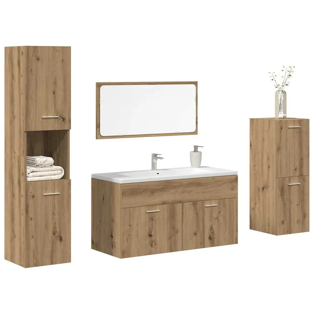 Set Mobili da Bagno 4 pz Rovere Artigianale Legno Multistrato