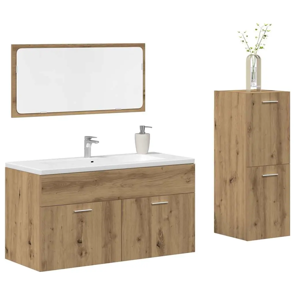 Set Mobili da Bagno 3 pz Rovere Artigianale Legno Multistrato