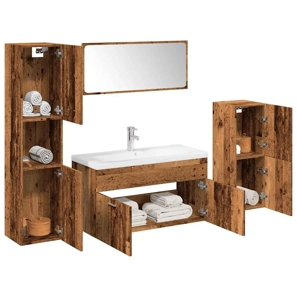 Set Mobili da Bagno 5 pz Legno Antico in Legno Multistrato