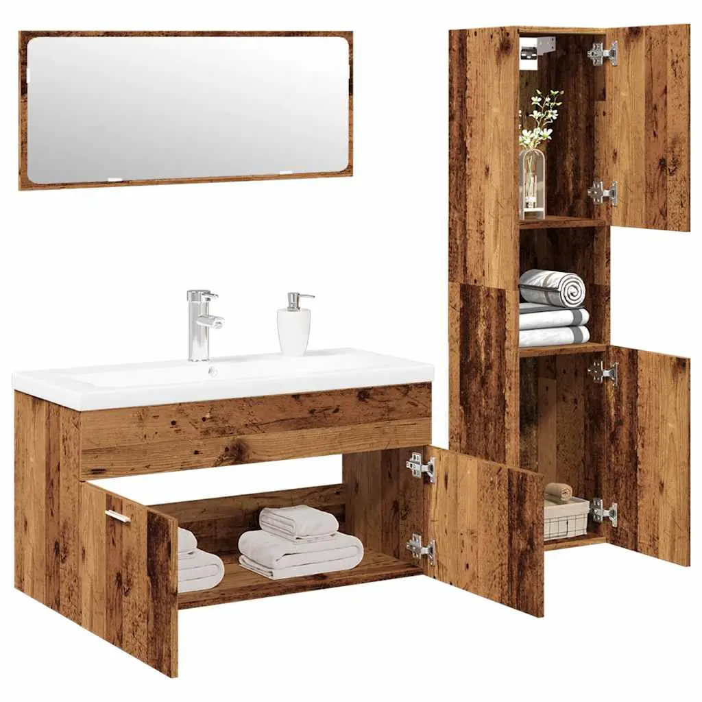 Set Mobili da Bagno 4 pz Legno Antico in Legno Multistrato