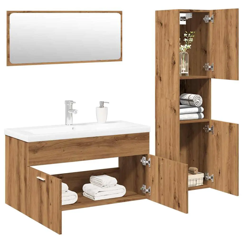 Set Mobili da Bagno 4 pz Rovere Artigianale Legno Multistrato