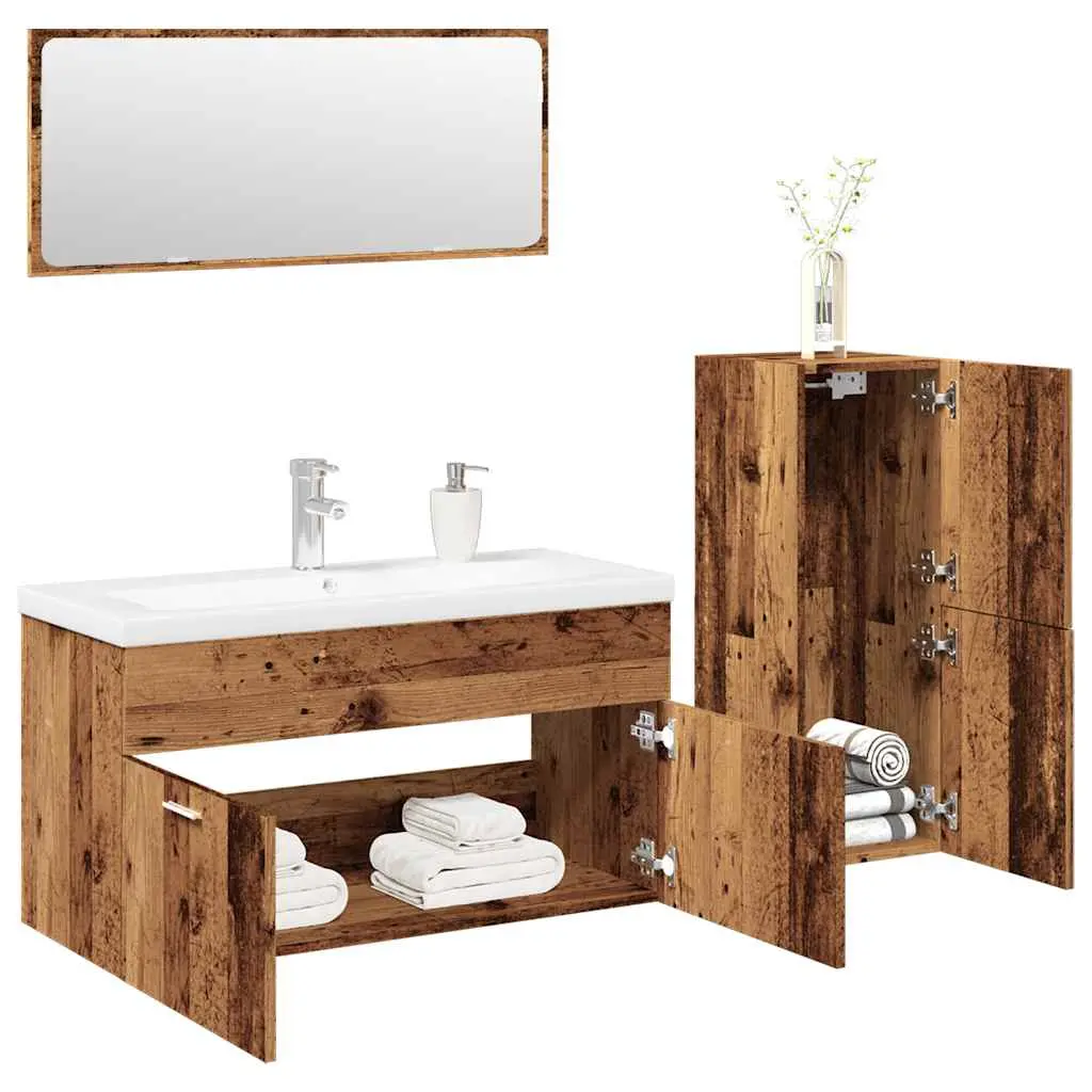 Set Mobili da Bagno 4 pz Legno Antico in Legno Multistrato