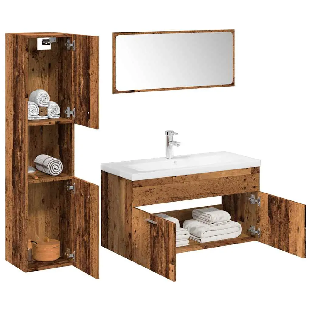 Set Mobili da Bagno 5 pz Legno Antico in Legno Multistrato