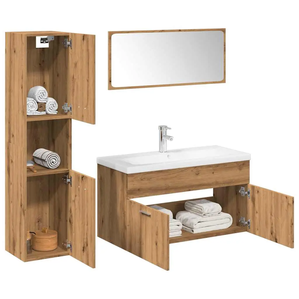 Set Mobili da Bagno 5 pz Rovere Artigianale Legno Multistrato