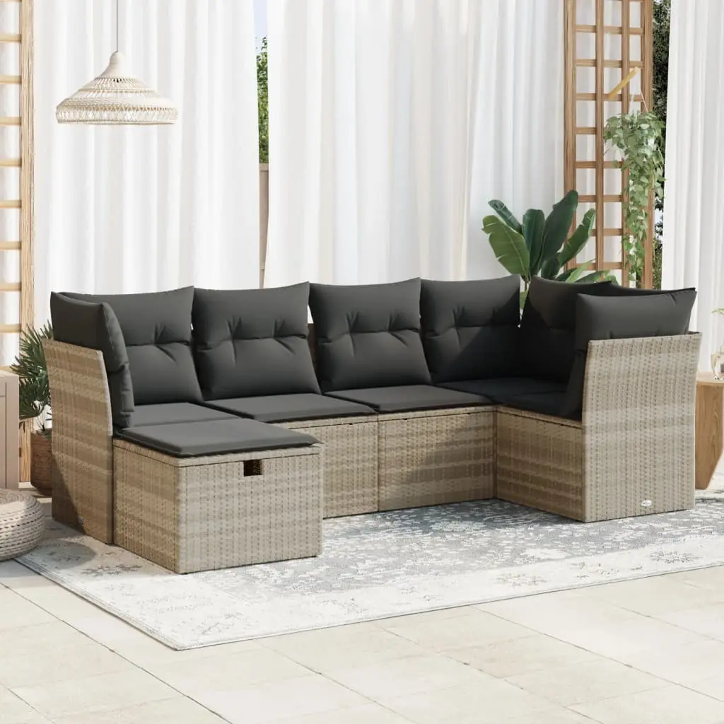 Set Divano da Giardino 6pz con Cuscini Grigio Chiaro Polyrattan