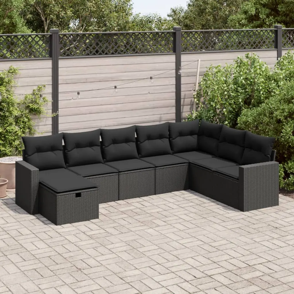 Set Divani da Giardino con Cuscini 8 pz Nero in Polyrattan