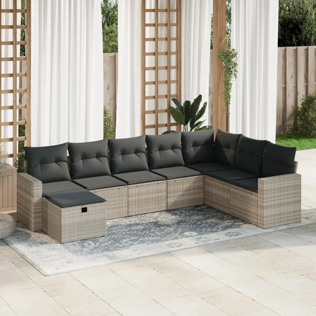 Set Divano da Giardino 8pz con Cuscini Grigio Chiaro Polyrattan