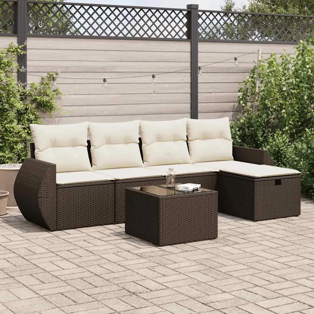 Set Divano da Giardino 6 pz con Cuscini Marrone in Polyrattan