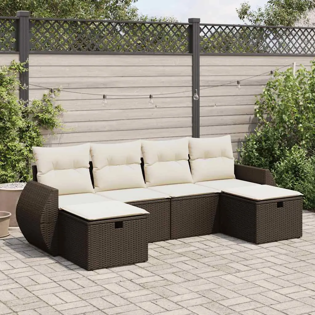 Set Divano da Giardino 6 pz con Cuscini Marrone in Polyrattan