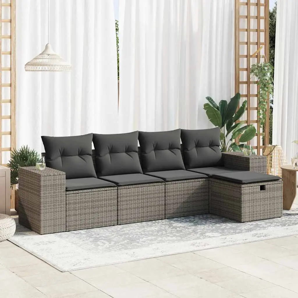 Set Divano da Giardino 5 pz con Cuscini Grigio in Polyrattan