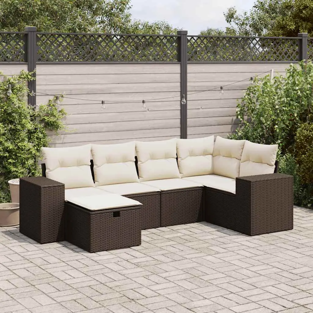 Set Divano da Giardino 6 pz con Cuscini Marrone in Polyrattan