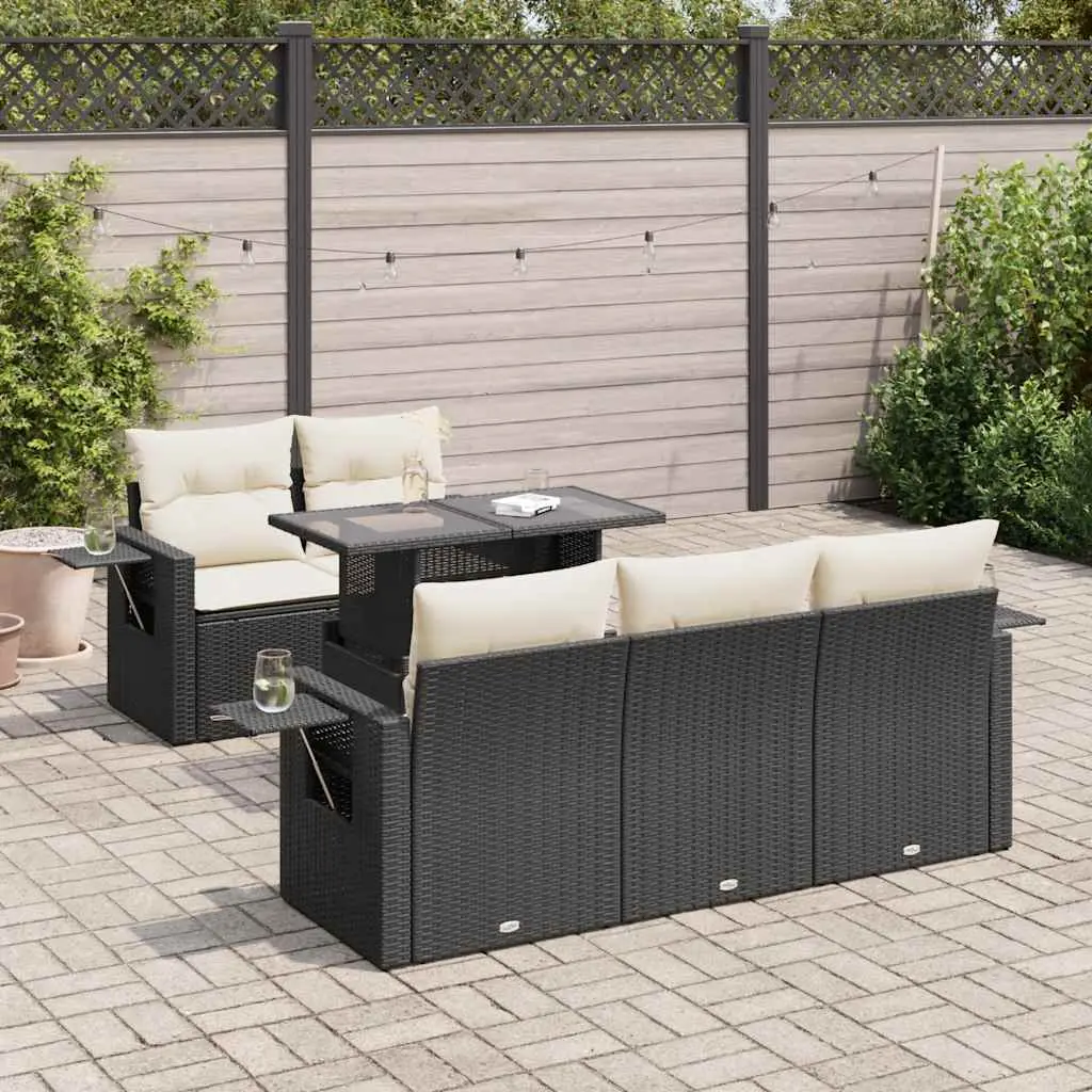 Set Divano da Giardino 6 pz con Cuscini Nero in Polyrattan